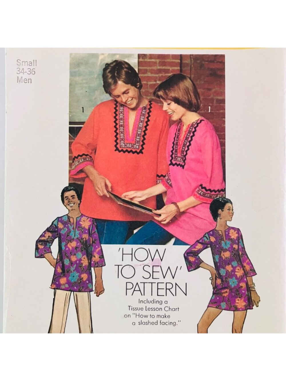 70s Vintage Simplicity 5828 Mens Dashiki Tunic Shirt Pattern Sz Small 34 36 READ